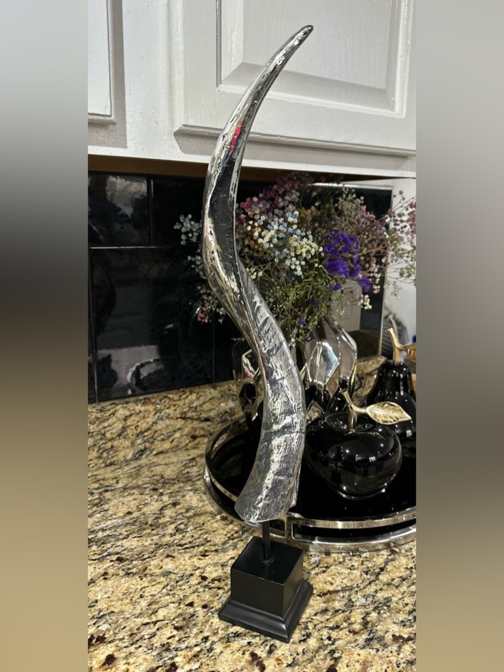 Modern Curved Metal Sculpture - Silver Accent